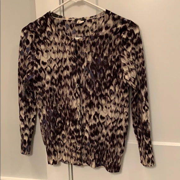 JCrew animal print 3/4 sleeve Marino wool cardigan - Picture 3 of 6